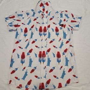 White Shirt with Red and Blue Popsicle Print